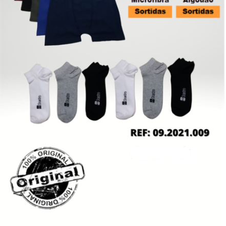 Kit c/ 6 cuecas e 6 pares de meias cores variadas