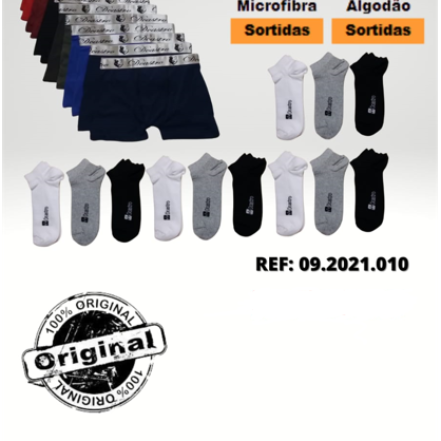 Kit c/ 12 cuecas e 12 pares de meias cores variadas