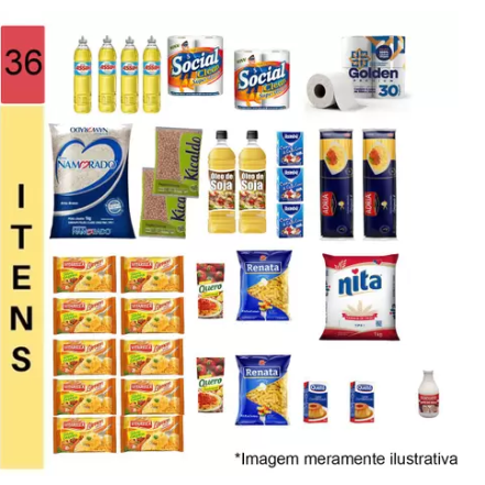 Cesta Básica Completa Alimentos Higiene E Limpeza - 36 itens - Doações - Diversas