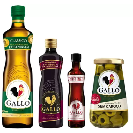 Kit Gallo Azeite de Oliva 500ml + Molho de Pimenta - 50ml + Vinagre Balsâmico 250ml + Azeitona 150g